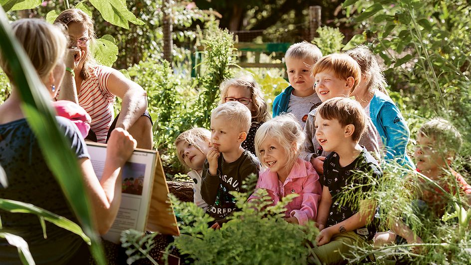 Mehrere Kinder lernen im Wald